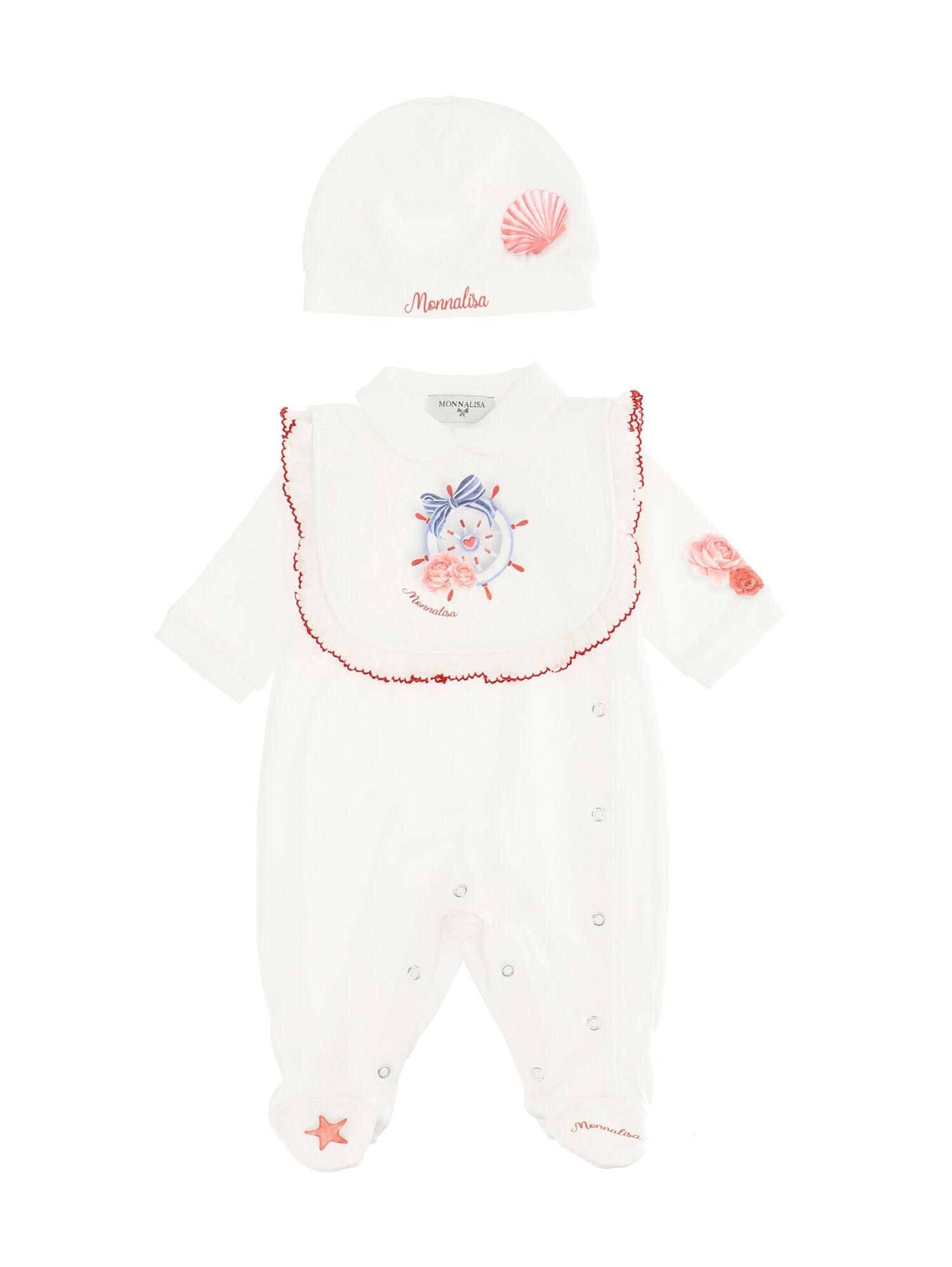 Set neonata interlock tre pezzi Monnalisa Bambina Abbigliamento Completi Body e tutine 
